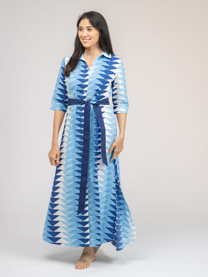 The Eloise Dress | Ocean Blockprint Bagru Triangle