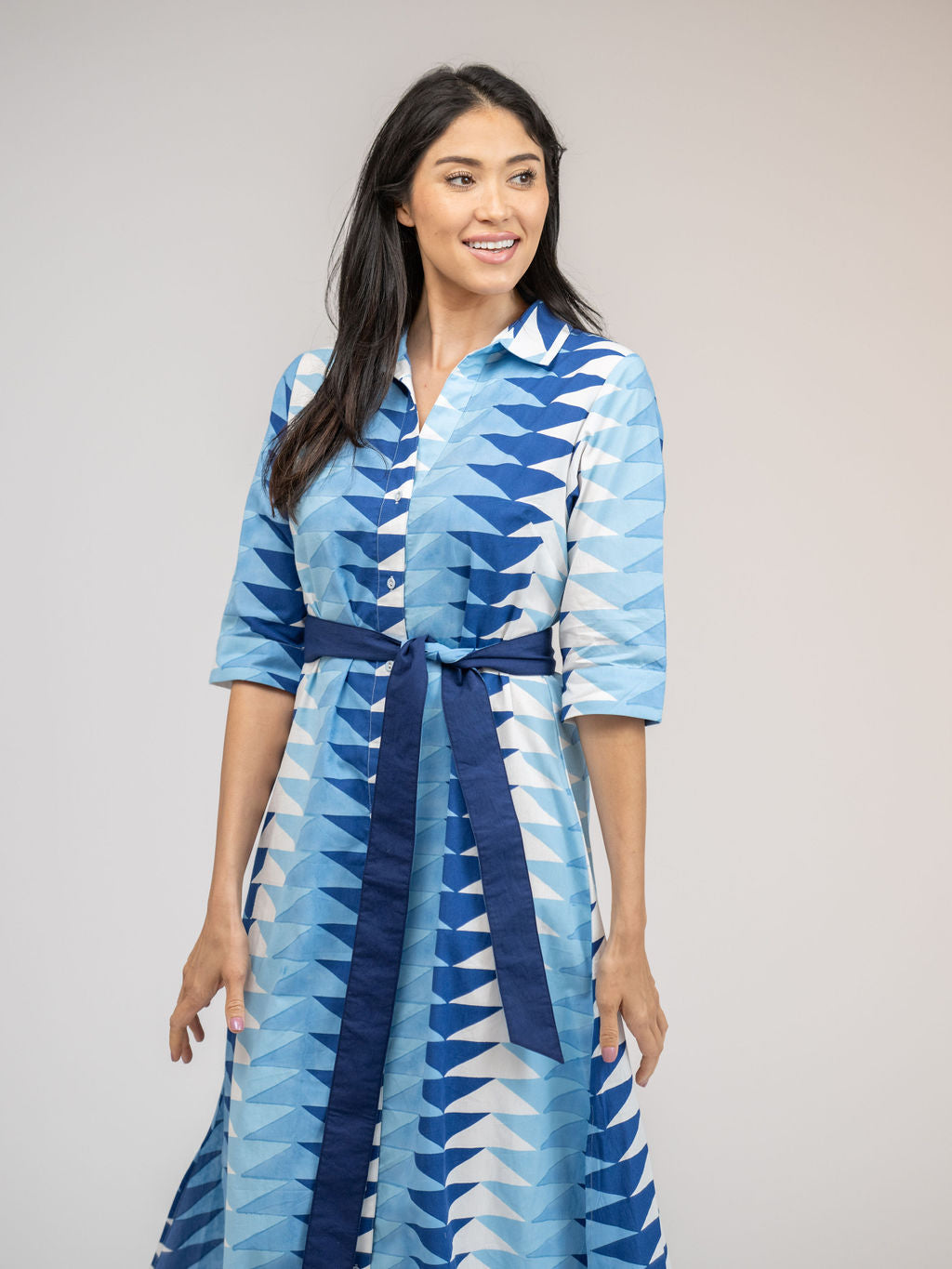 The Eloise Dress | Ocean Blockprint Bagru Triangle