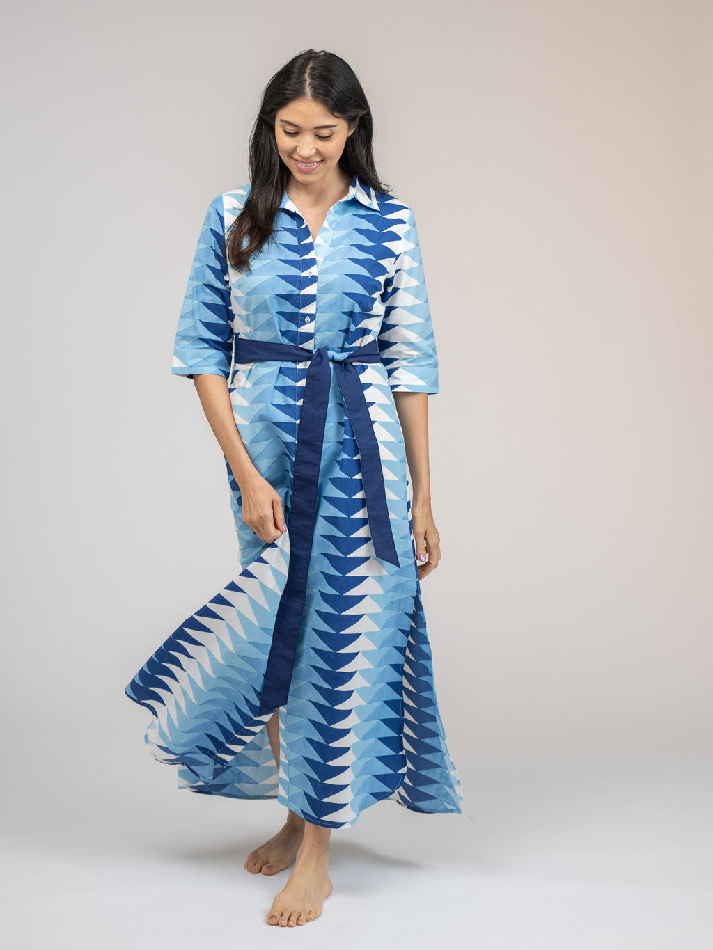 The Eloise Dress | Ocean Blockprint Bagru Triangle