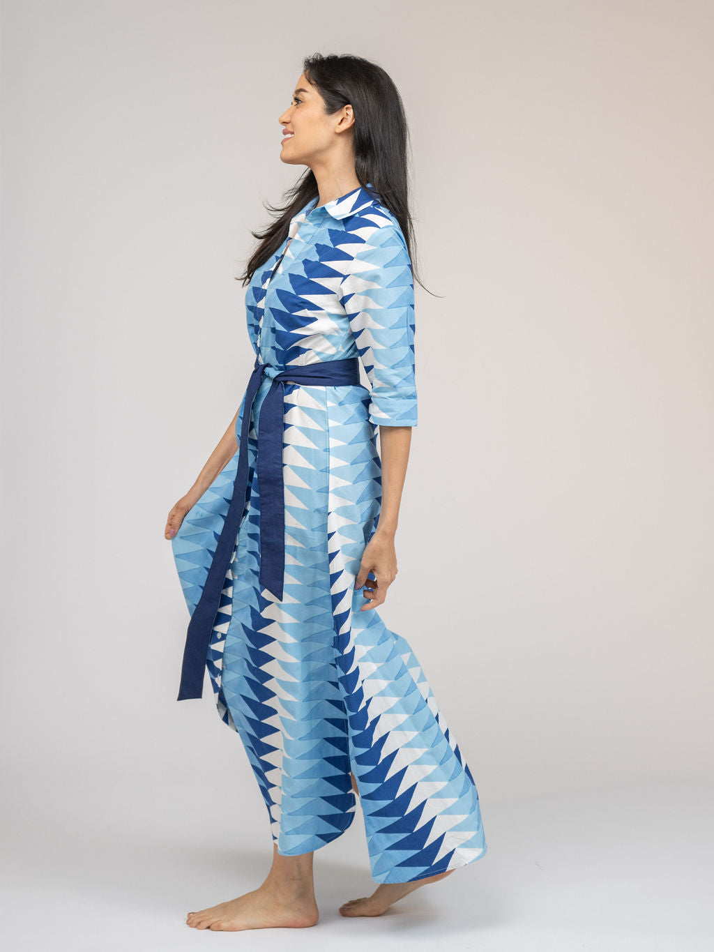 The Eloise Dress | Ocean Blockprint Bagru Triangle