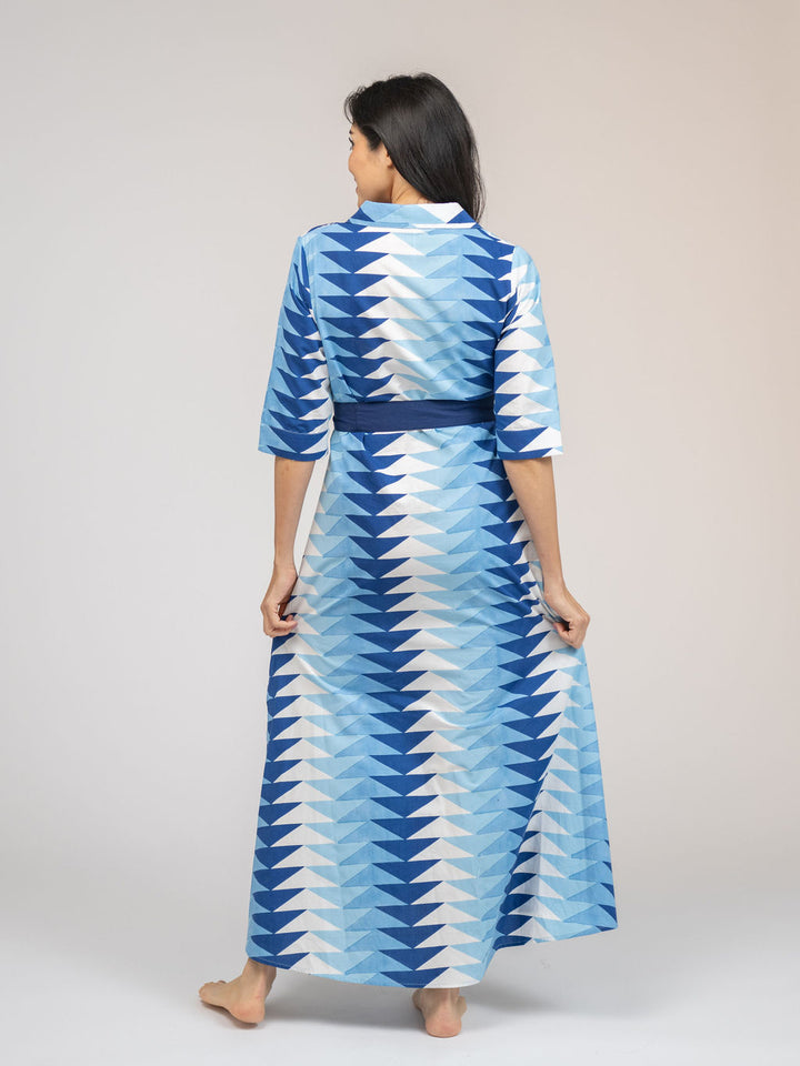 The Eloise Dress | Ocean Blockprint Bagru Triangle