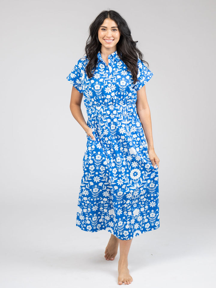 The Lisa Dress | Cobalt Folk Flower