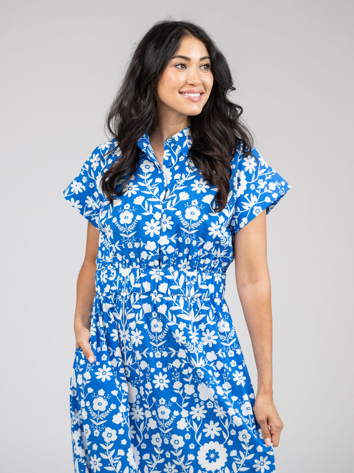 The Lisa Dress | Cobalt Folk Flower