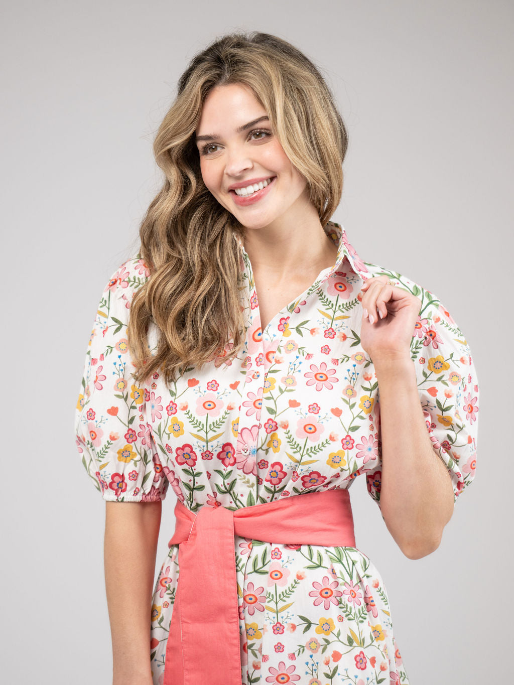 The Monica Dress | Pink Folk Flower