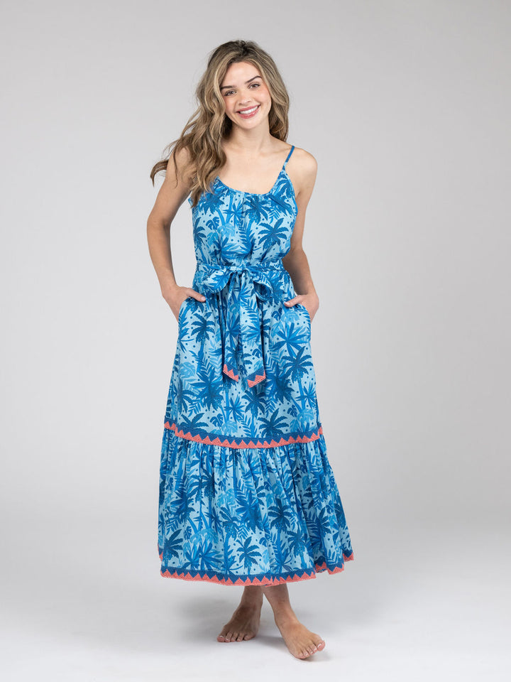 The Sunny Dress | Blue Palm Leaf