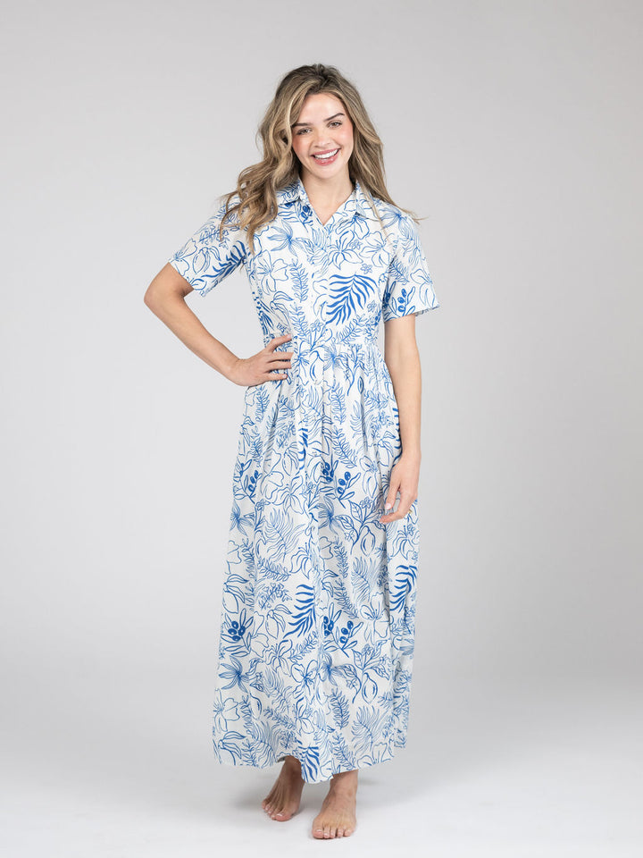 The Elle Maxi Dress | Blue Flora Sketch