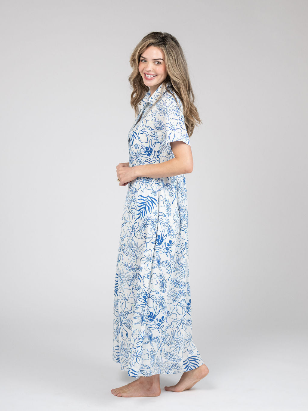The Elle Maxi Dress | Blue Flora Sketch