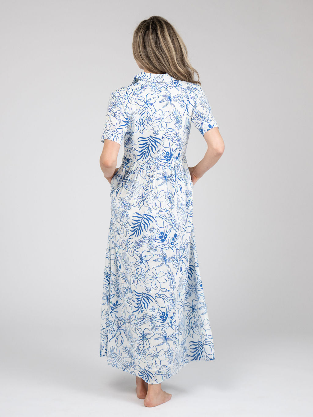 The Elle Maxi Dress | Blue Flora Sketch