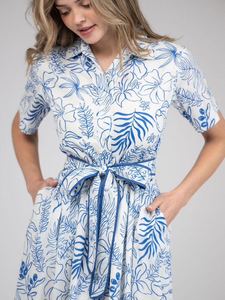 The Elle Maxi Dress | Blue Flora Sketch