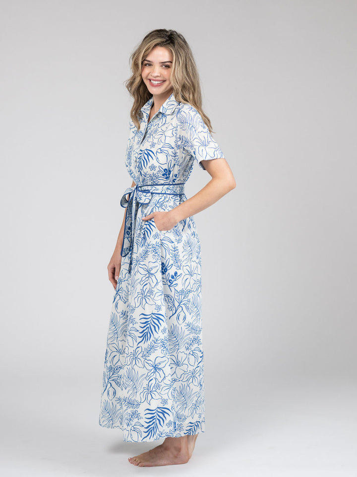 The Elle Maxi Dress | Blue Flora Sketch
