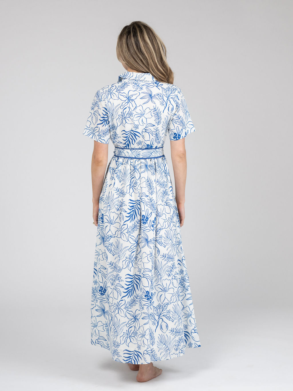 The Elle Maxi Dress | Blue Flora Sketch