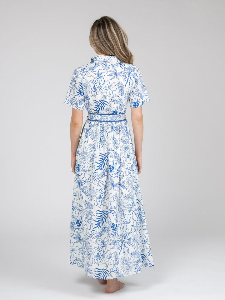 The Elle Maxi Dress | Blue Flora Sketch
