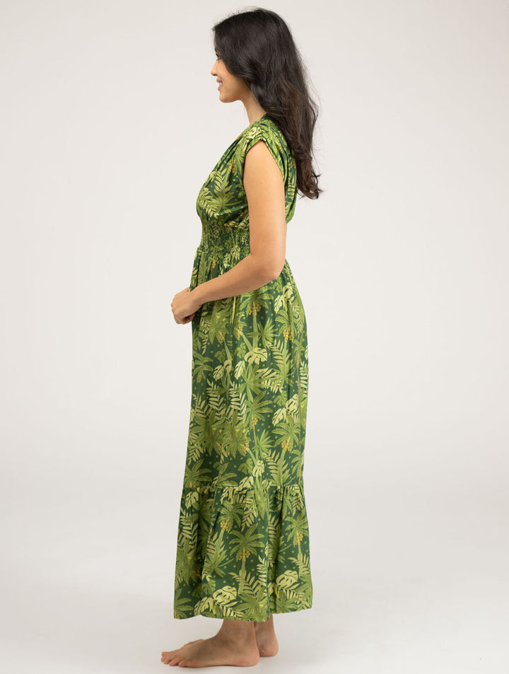 The Lauren Dress | Dark Green Palm Leaf