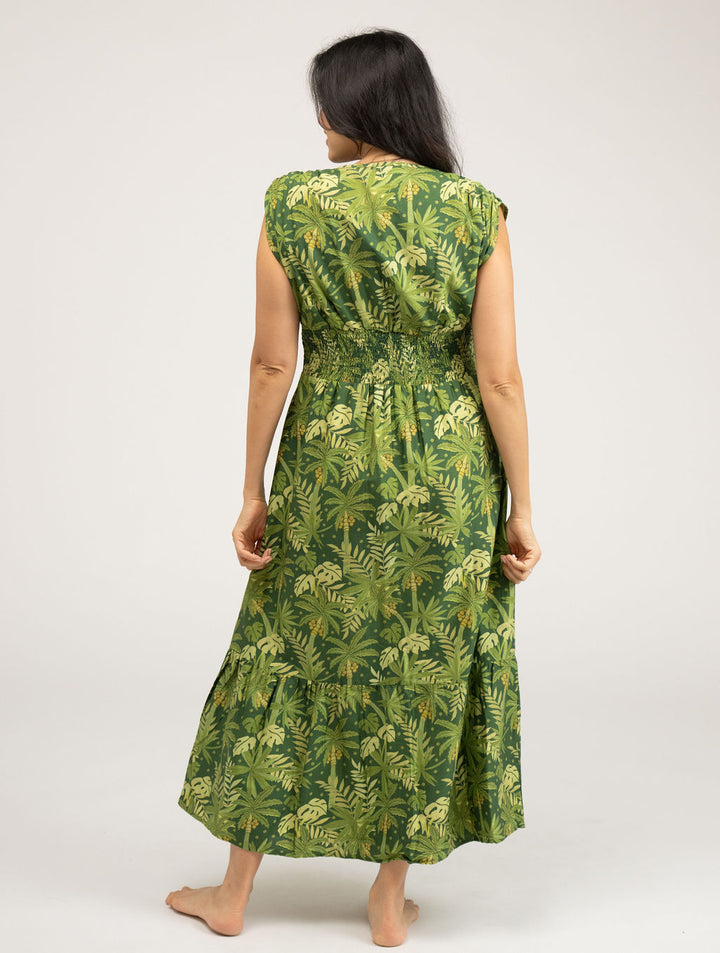 The Lauren Dress | Dark Green Palm Leaf