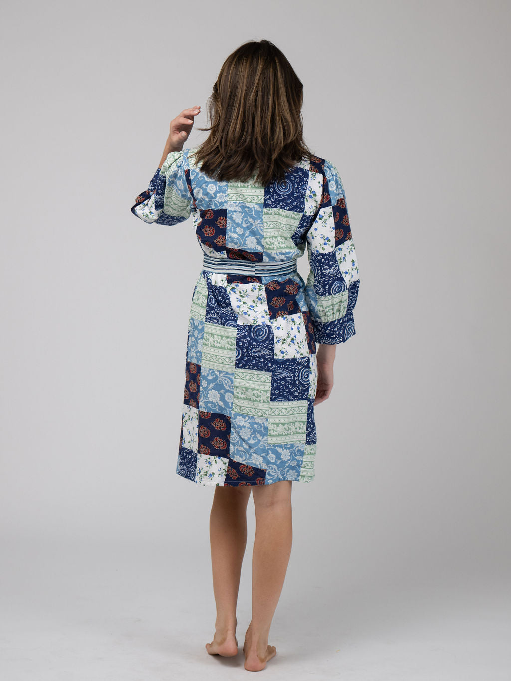 Quilted Midi Shirt Dress in Blue Squares