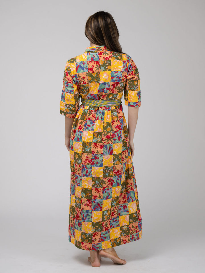 Quilted Maxi Dress in Multi Mini Square