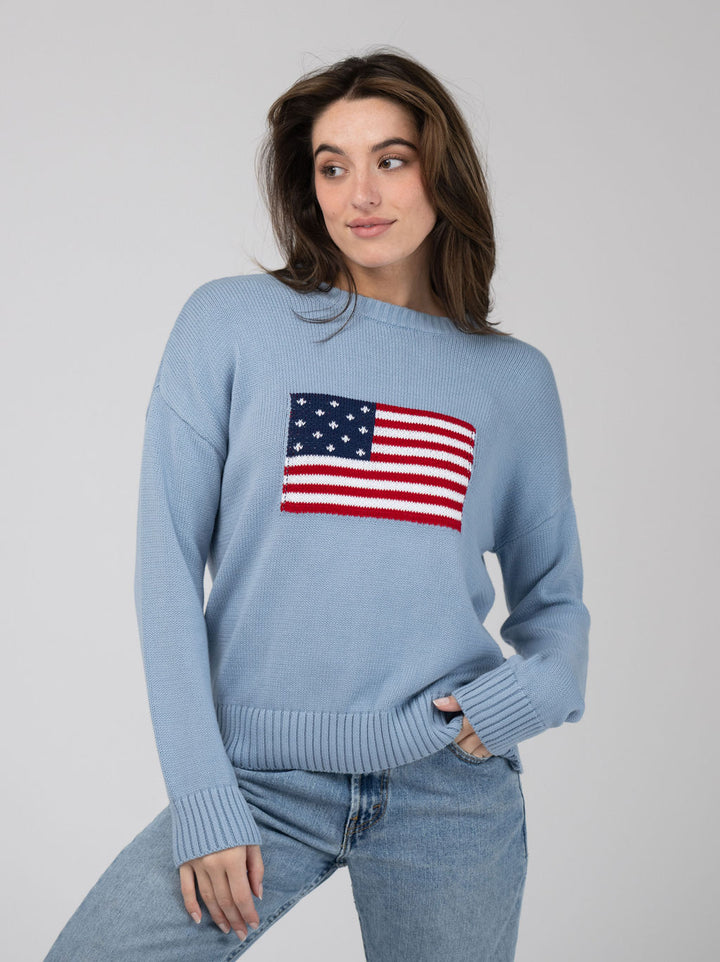 American Flag Sweater in Light Blue