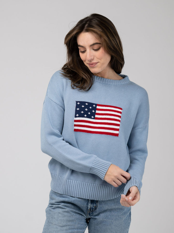 American Flag Sweater in Light Blue