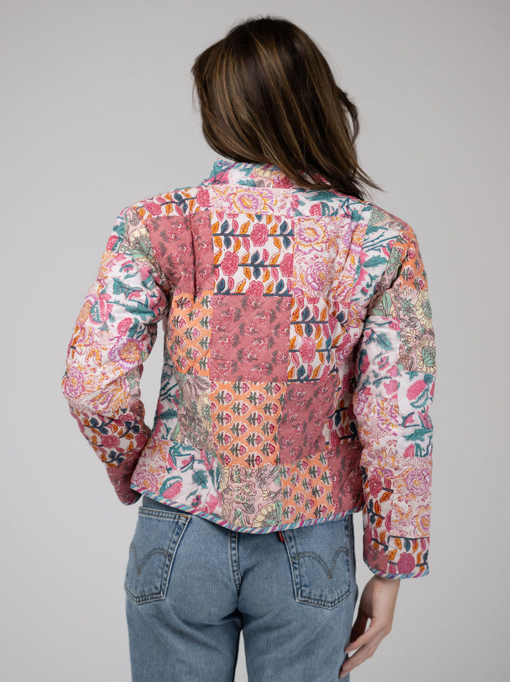 Quilted Cropped Jacket in Pink Patchwork