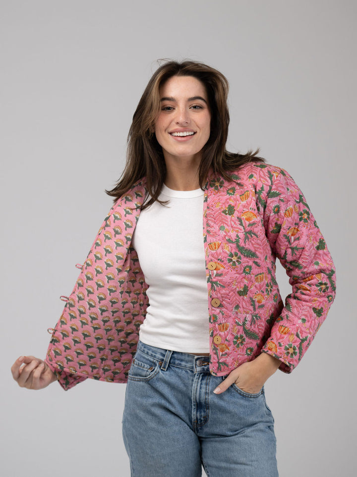 Quilted Cropped Jacket in Pink