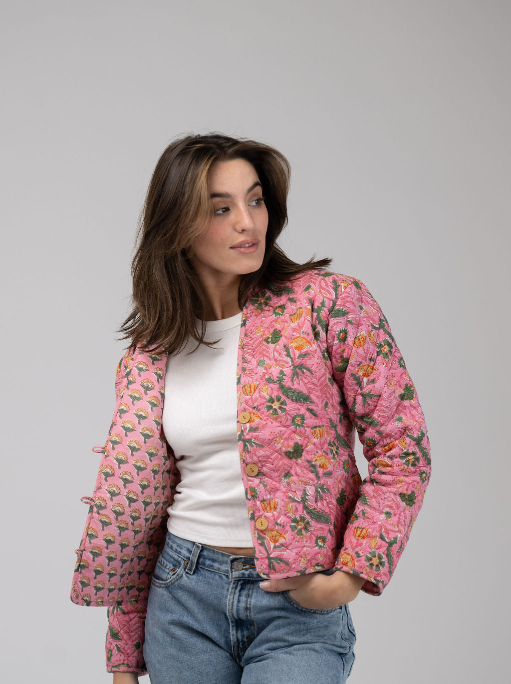 Quilted Cropped Jacket in Pink