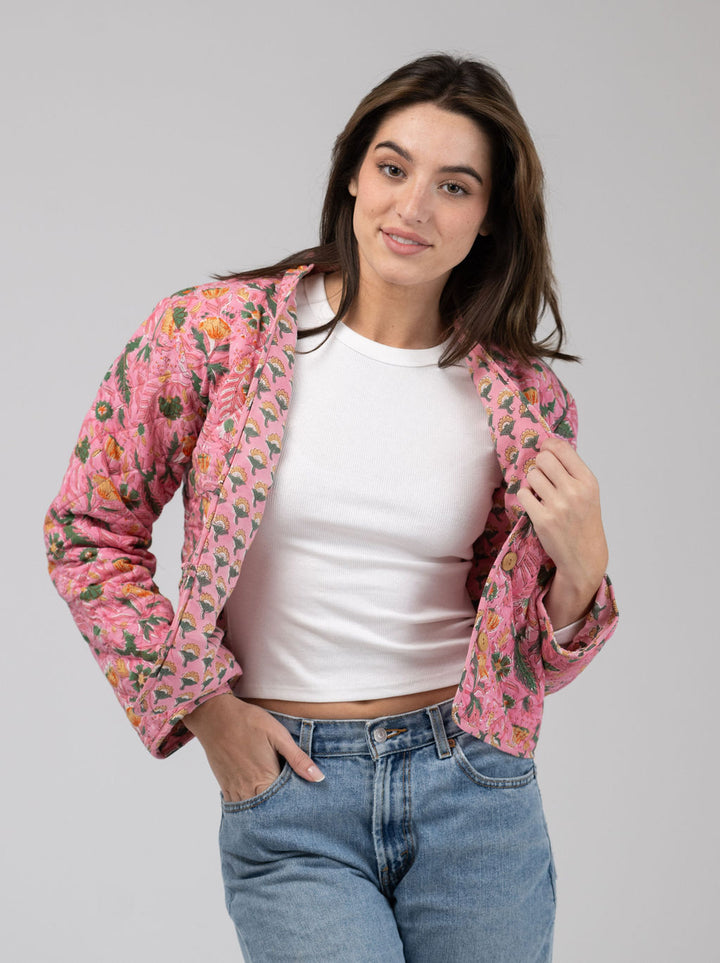 Quilted Cropped Jacket in Pink