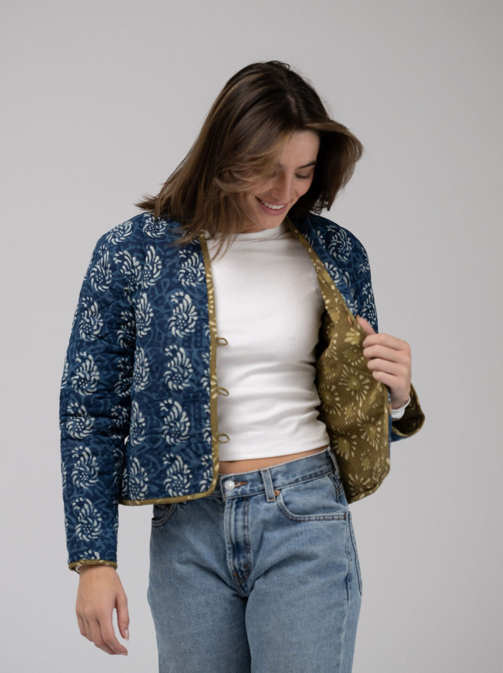 Quilted Cropped Jacket in Navy