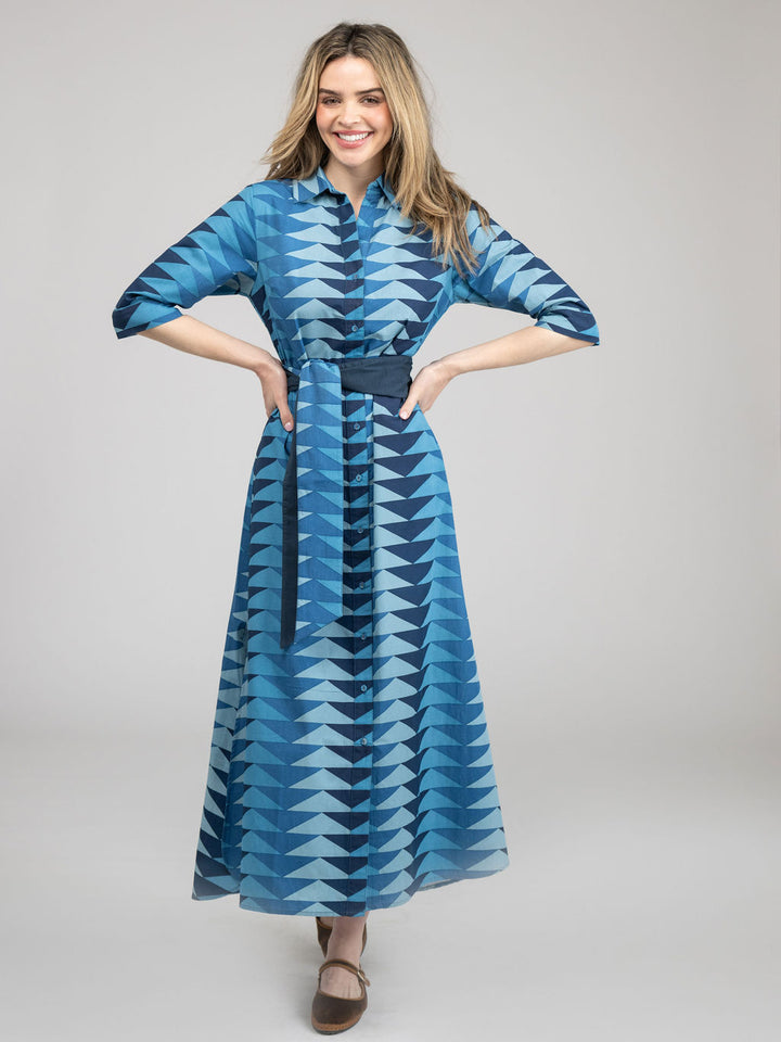 The Eloise Dress | Fall Blue Bagru Triangle