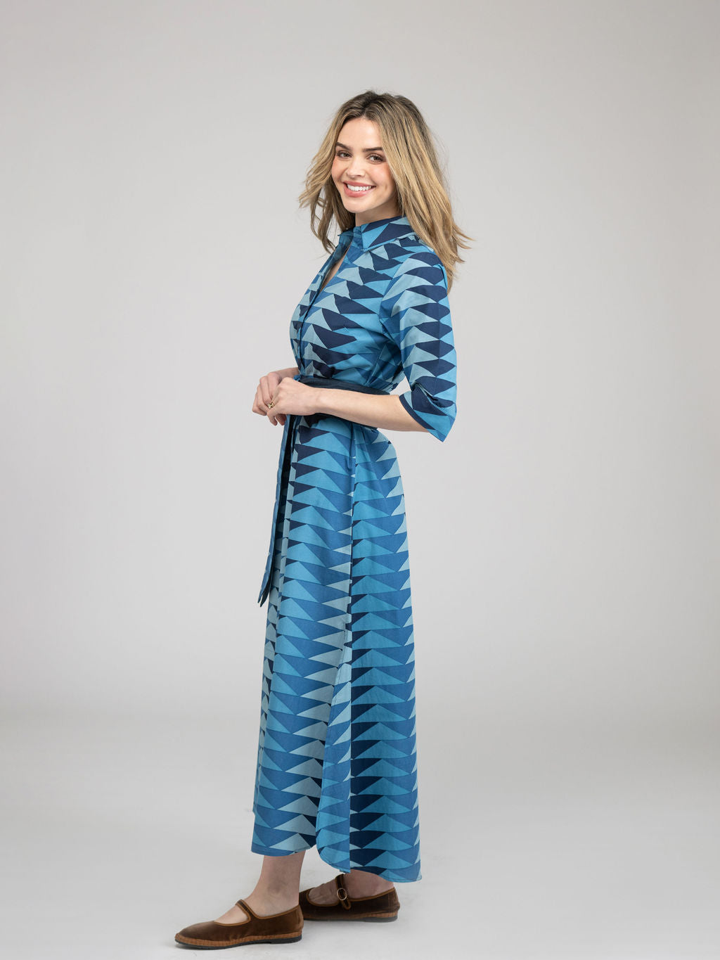 The Eloise Dress | Fall Blue Bagru Triangle