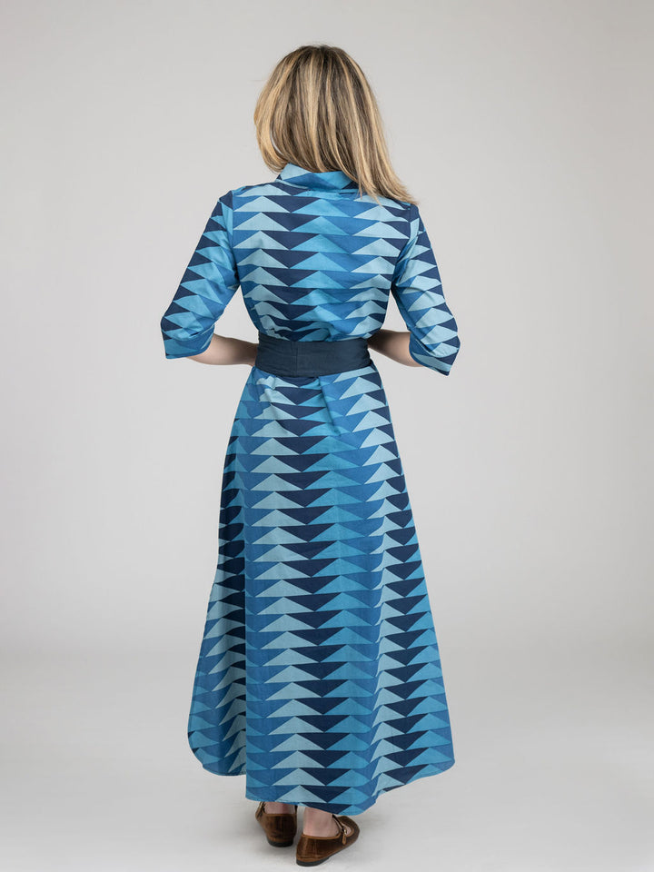 The Eloise Dress | Fall Blue Bagru Triangle