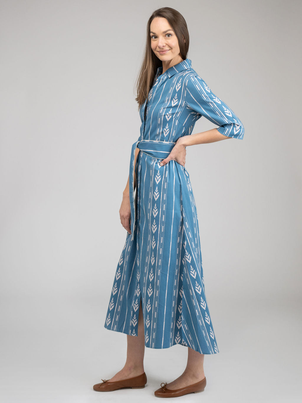 The Eloise Dress | Blue Ikat Stripe