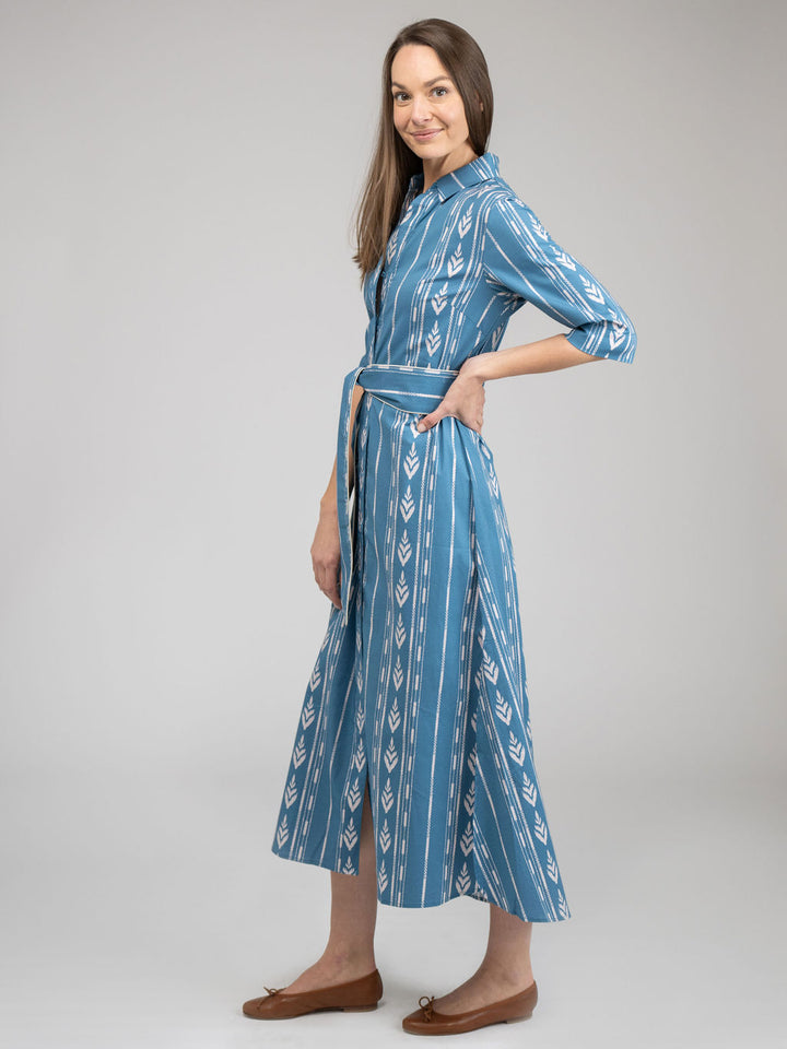 The Eloise Dress | Blue Ikat Stripe