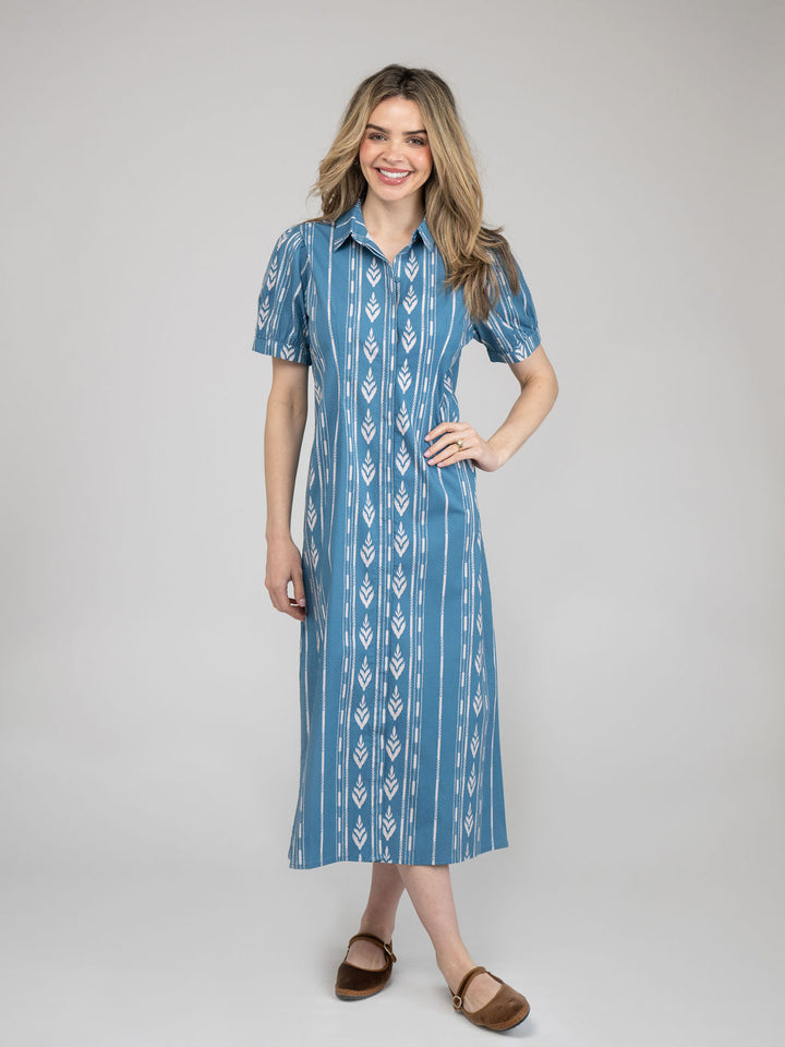 The Kris Dress | Blue Ikat Stripe