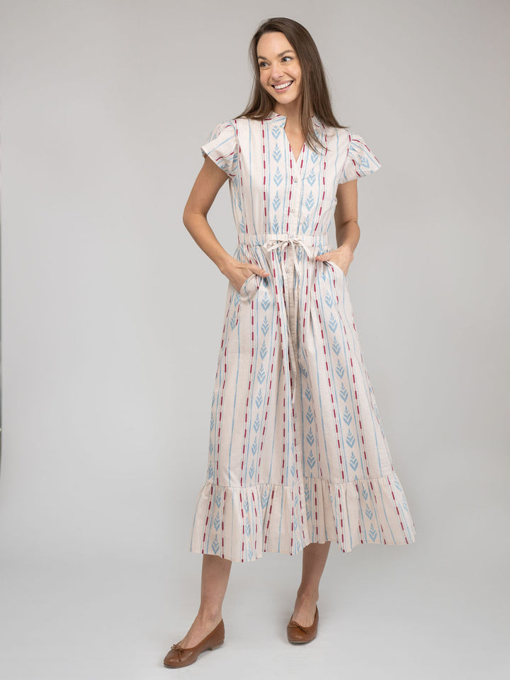 The Flutter Dress | Ivory Ikat Stripe