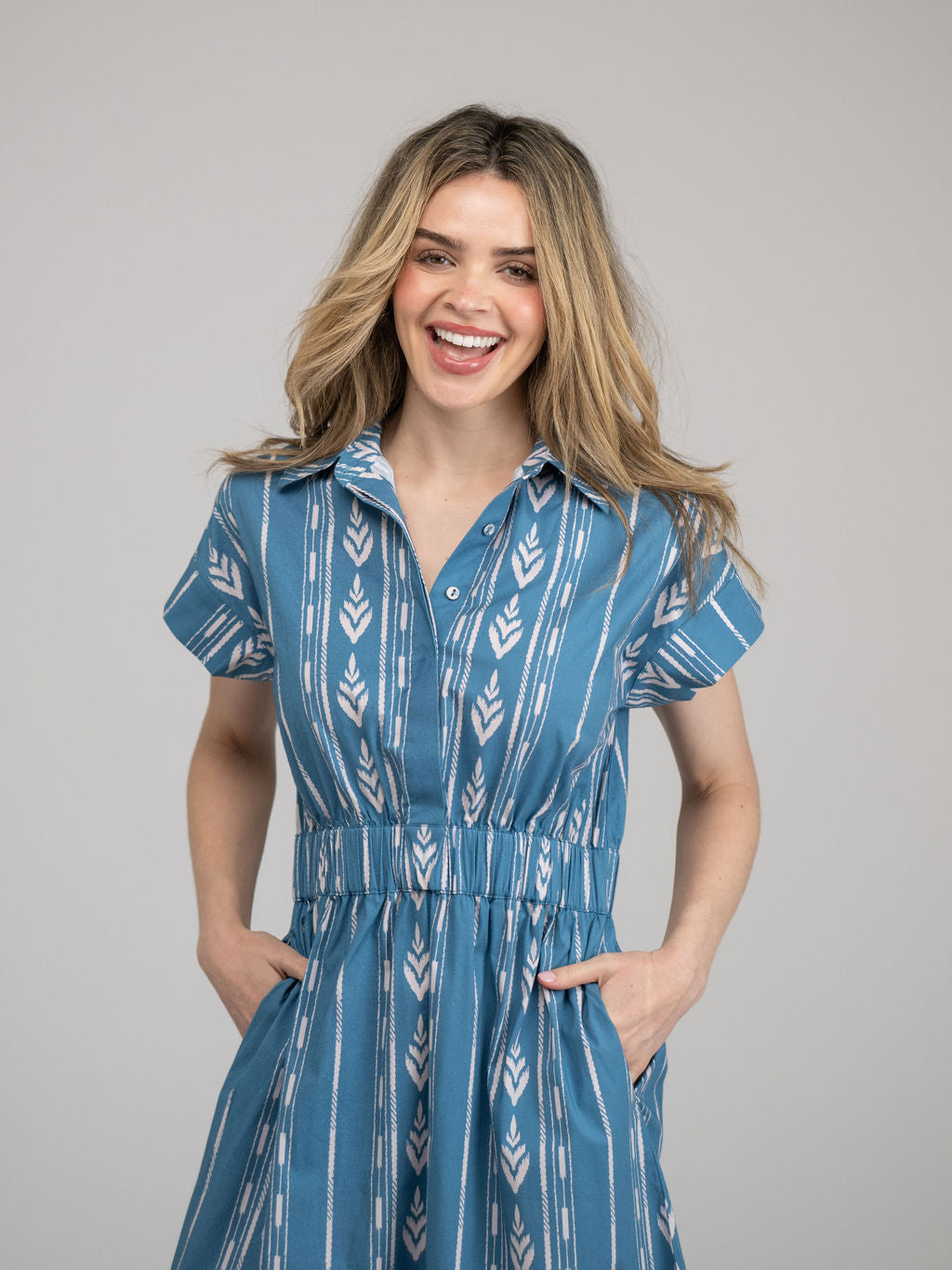 The Lisa Dress | Blue Ikat Stripe