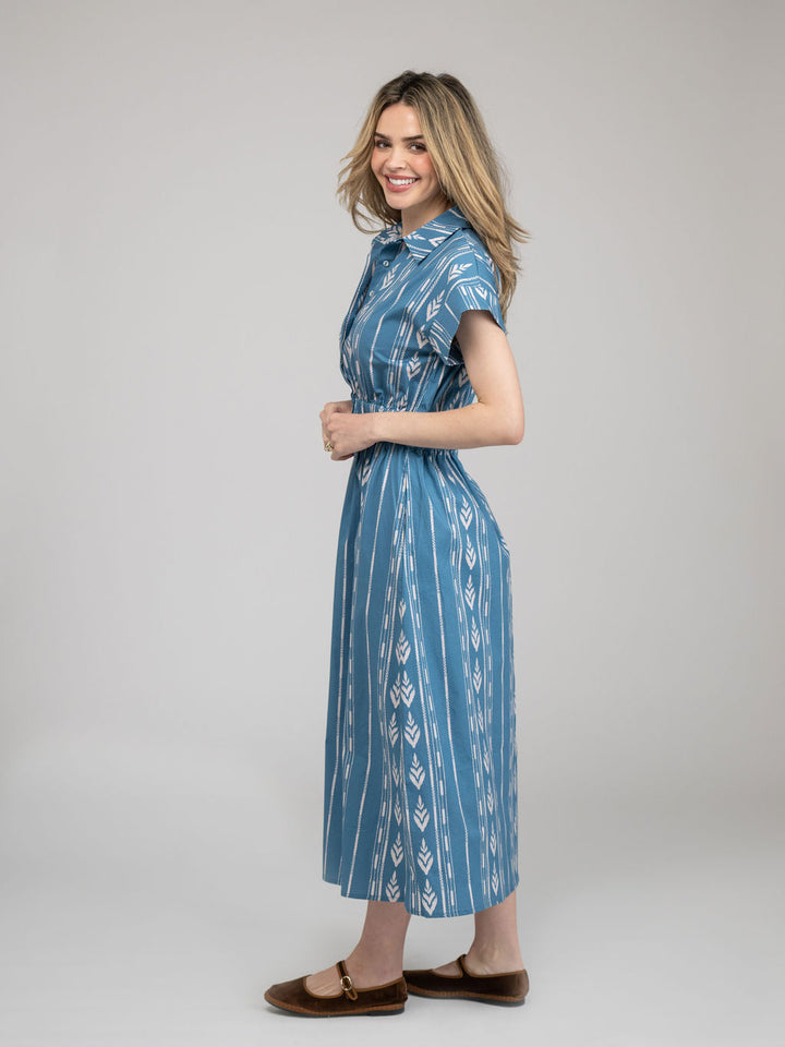 The Lisa Dress | Blue Ikat Stripe