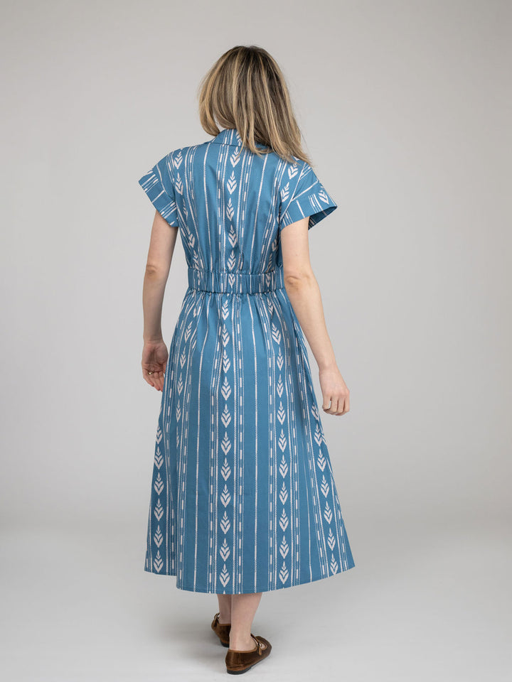 The Lisa Dress | Blue Ikat Stripe