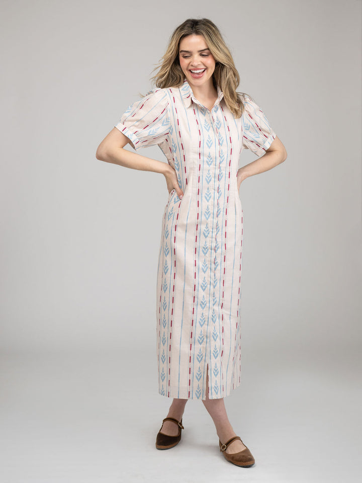 The Kris Dress | Ivory Ikat Stripe