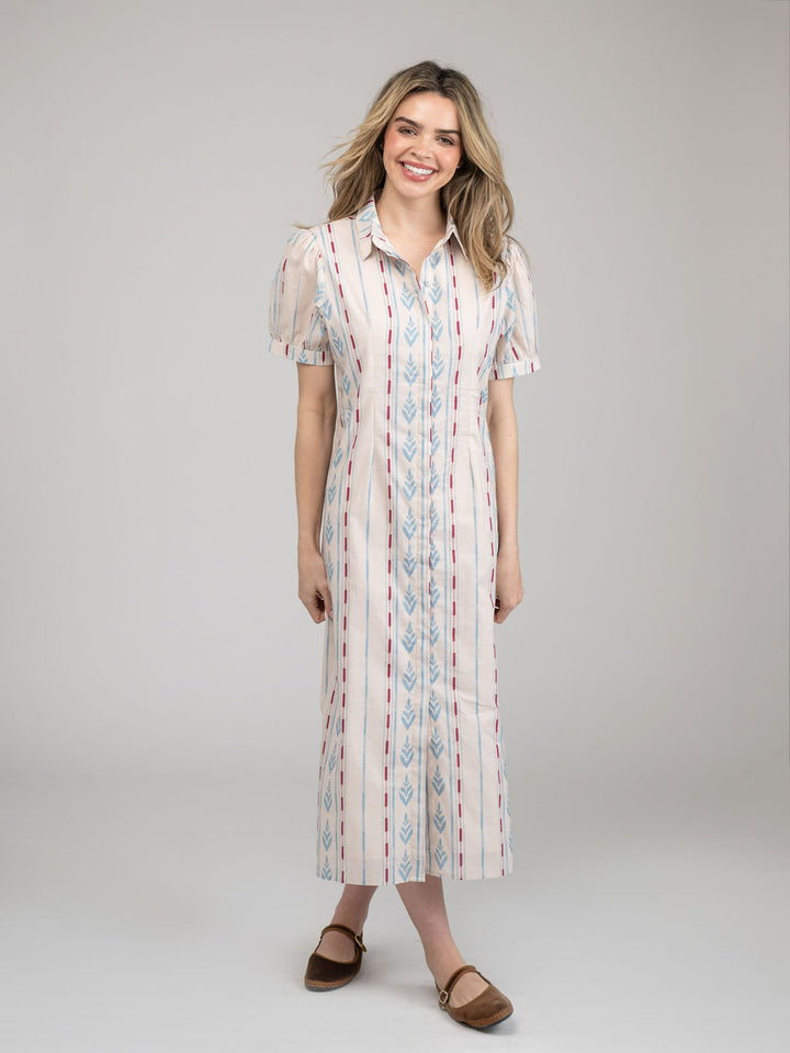 The Kris Dress | Ivory Ikat Stripe