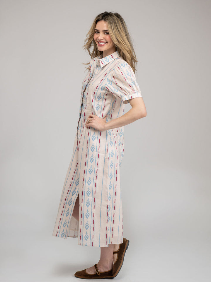 The Kris Dress | Ivory Ikat Stripe