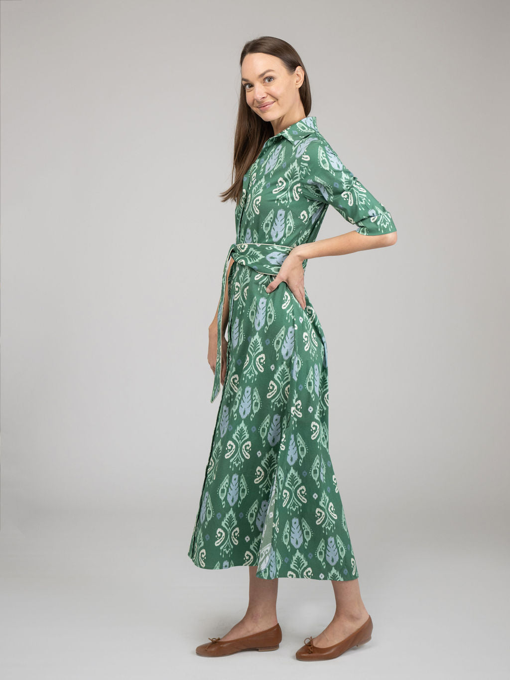 The Eloise Dress | Green Ikat