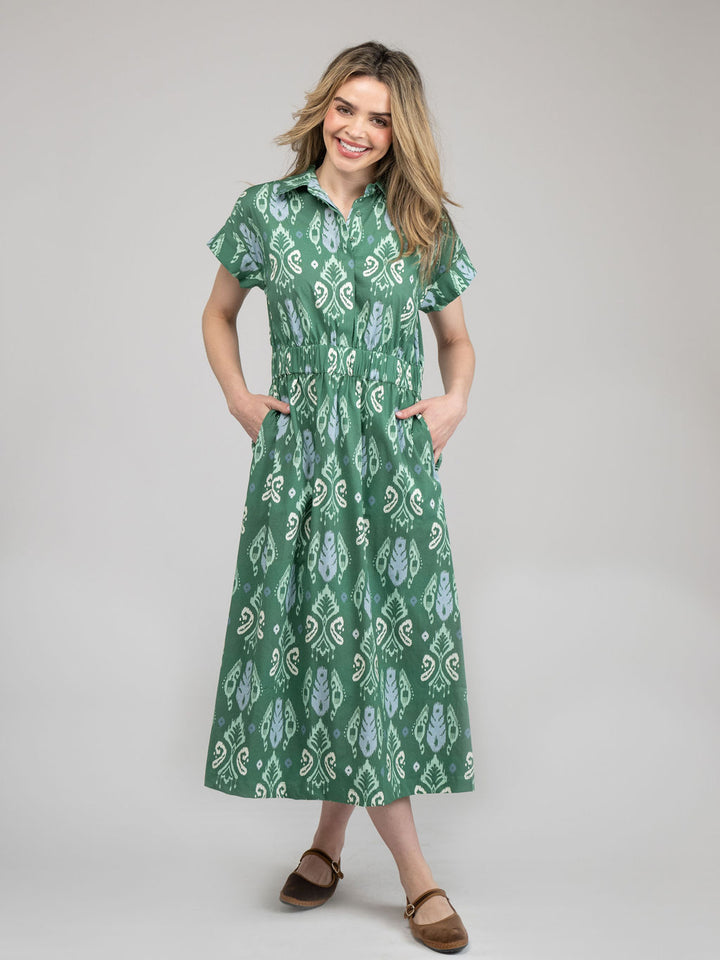 The Lisa Dress | Green Ikat