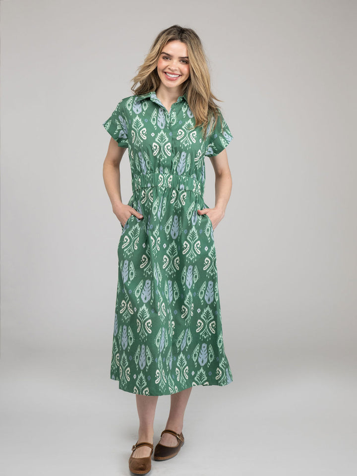 The Lisa Dress | Green Ikat