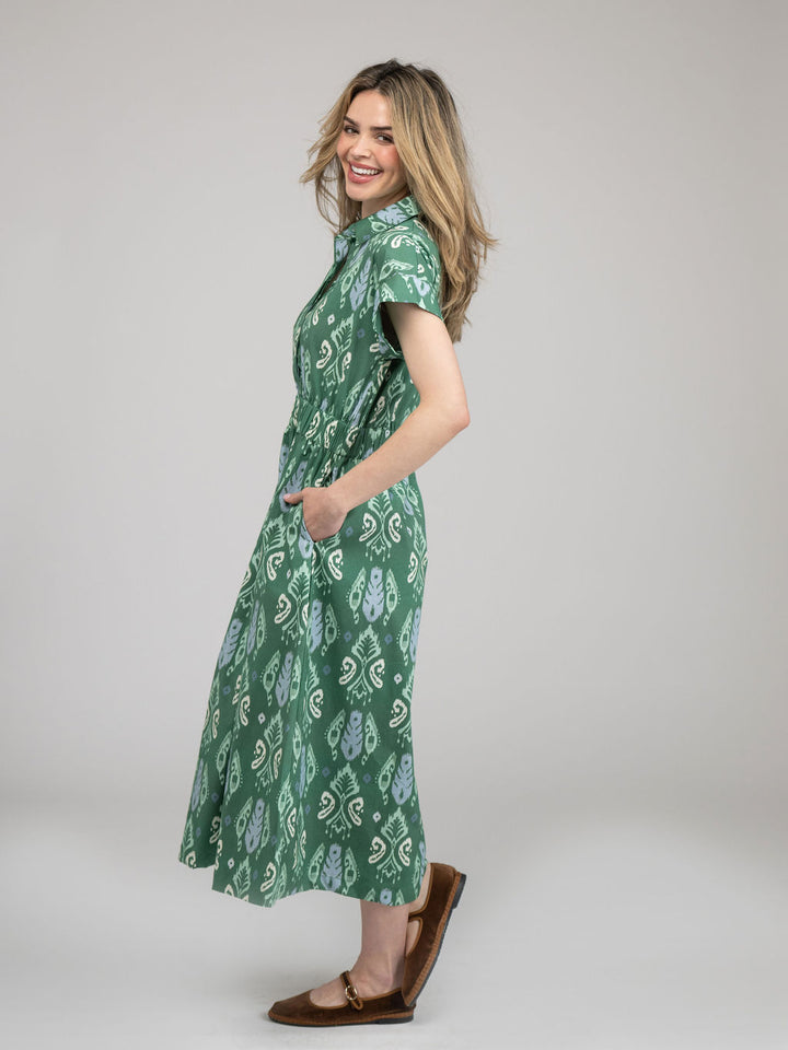The Lisa Dress | Green Ikat