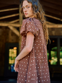 Golden Hour Mini Dress in Brown Polka Dot