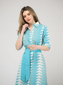 The Eloise Dress | Aqua Bagru Triangle