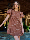Golden Hour Mini Dress in Brown Polka Dot