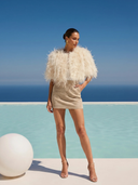 The Obsession Feather Cape in Beige