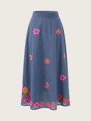 Lantana Skirt in Navy/Mexican Flower Embroidery