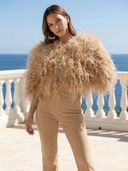 The Obsession Feather Cape in Tan